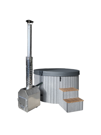 Brit Hot Tubs - MAGNOR HOT TUB SPECIFICATIONS High quality fibreglass insert Wood cladding walls External wood fired heater  Internal width 205 cm  External width 225 cm  Capacity: 8-10 person Inside height 88 cm; External height 105 cm Water capacity: 1500 - 1600L Empty weight 250kg 2,5h – 3h heating time Insert insulated with polyurethane foam Glass heater door Stainless steel chimney 2m with a cap Chimney heat guard Hydro massage and air bubble system with 10 jets Air bubble system with 12 jets Underwater LED light 1 Exterior LED light stripe Insulated Thermo lid  2 drink holders - stainless steel Box stair Stainless steel drain valve 40mm 24 months warranty Colour of fibreglass insert available : light blue, grey, light grey or cream  Stainless steel wood burning oven ( AISI 304) 30 kW or (AISI 316) 30 kW Oven front colour: Stainless steel – Grey or Black Wall cladding: Pine Wood - thickness 20 mm, Thermo Wood - thickness 20 mm, UPVC - thickness 18mm, Cedar Wood - thickness 18 mm Wood cladding stain colours: Transparent Grey, Transparent Brown, Teak, and Black Insulated Thermo lid colours: grey or brown Do you have more QUESTIONS about MAGNOR fibreglass hot tub? Contact our sales team now! Here you can find alternative hot tubs.